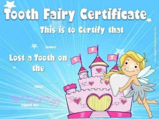 tooth fairy certificate