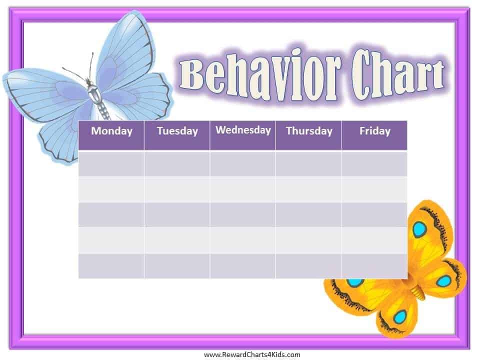 weekly chart with a pinkish border and two pictures of butterflies