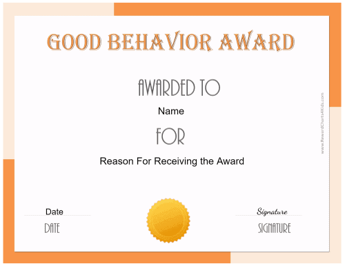 good behavior certificate printable