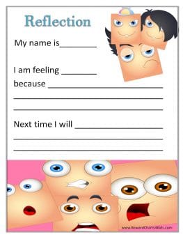 reflection chart to analyze feelings and behavior
