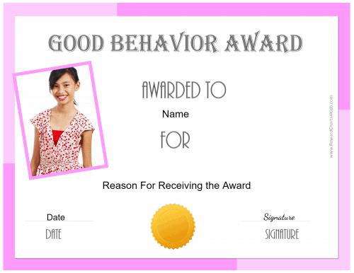 Pink certificate with a photo