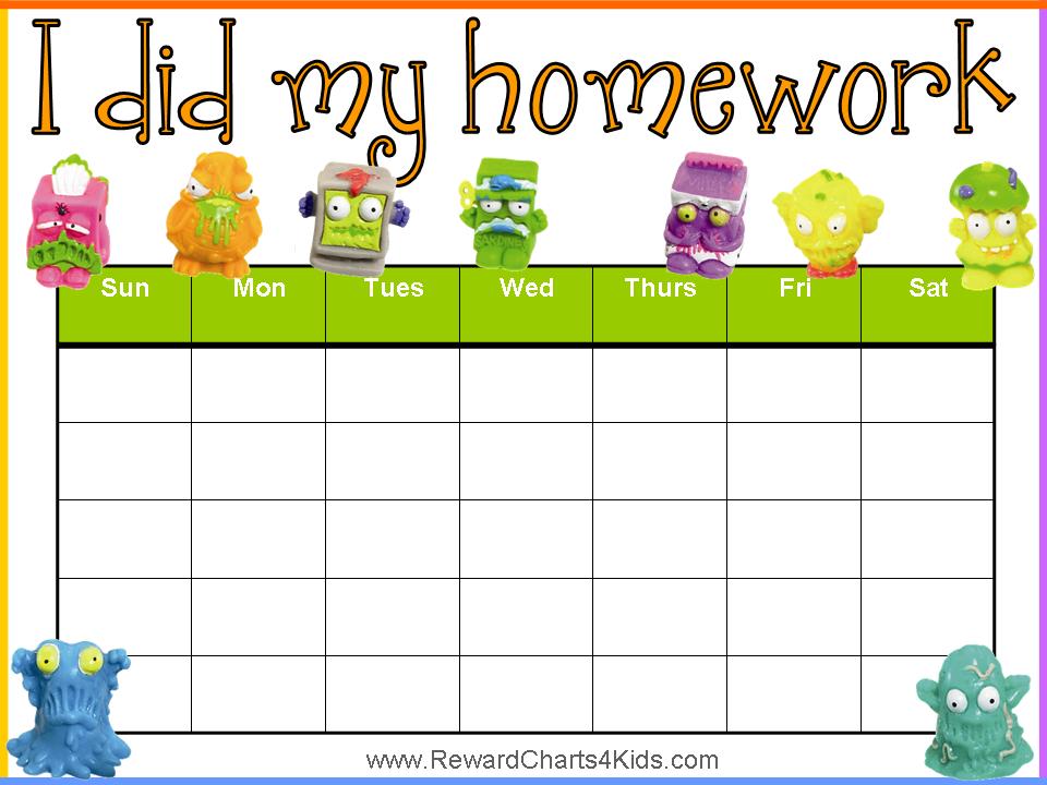 Homework charts   reward charts 4 kids