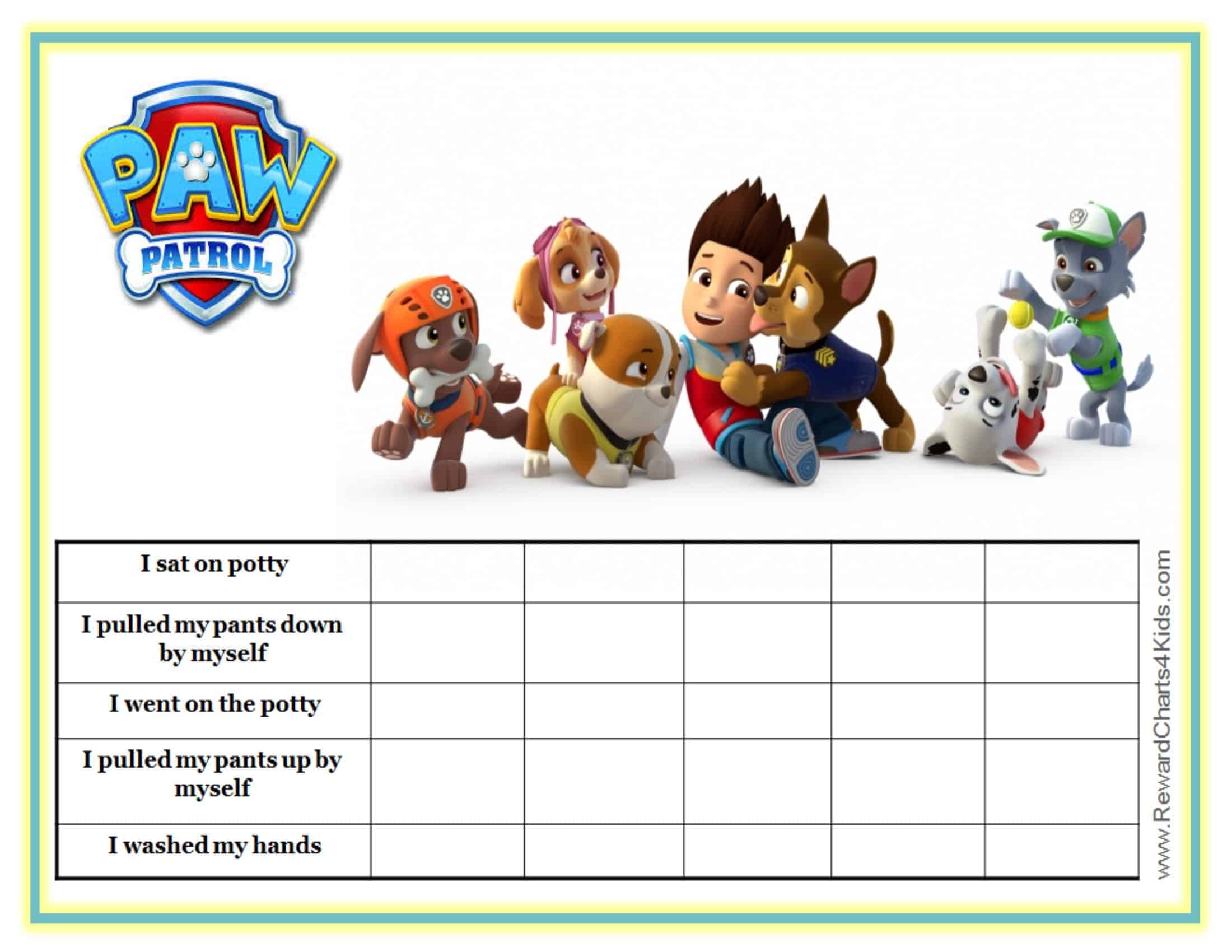 Downloadable Paw Patrol Potty Training Chart Free Printable