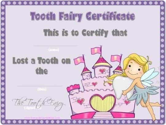 certificate from the tooth fairy 