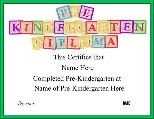 Pre kindergarten diploma