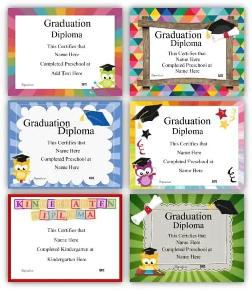Preschool graduation certificate