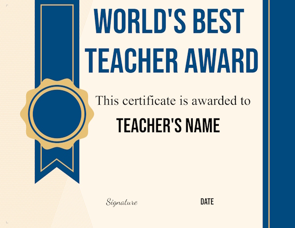 Worlds best teacher award