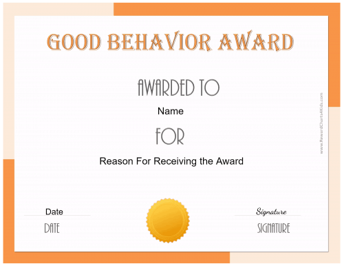 good behavior certificate printable