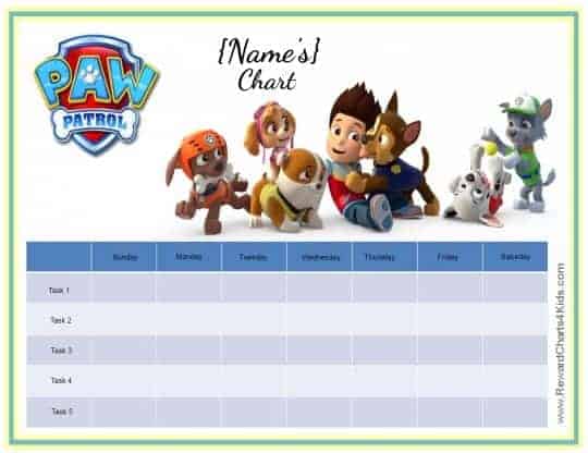 paw patrol chore chart