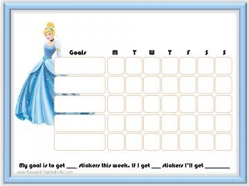 Weekly behavior chart with a picture of Cinderella