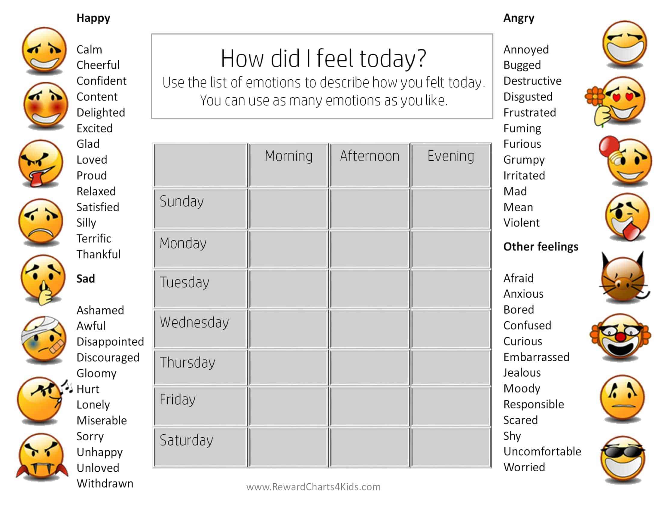 Emotions Chart For Adults Pdf
