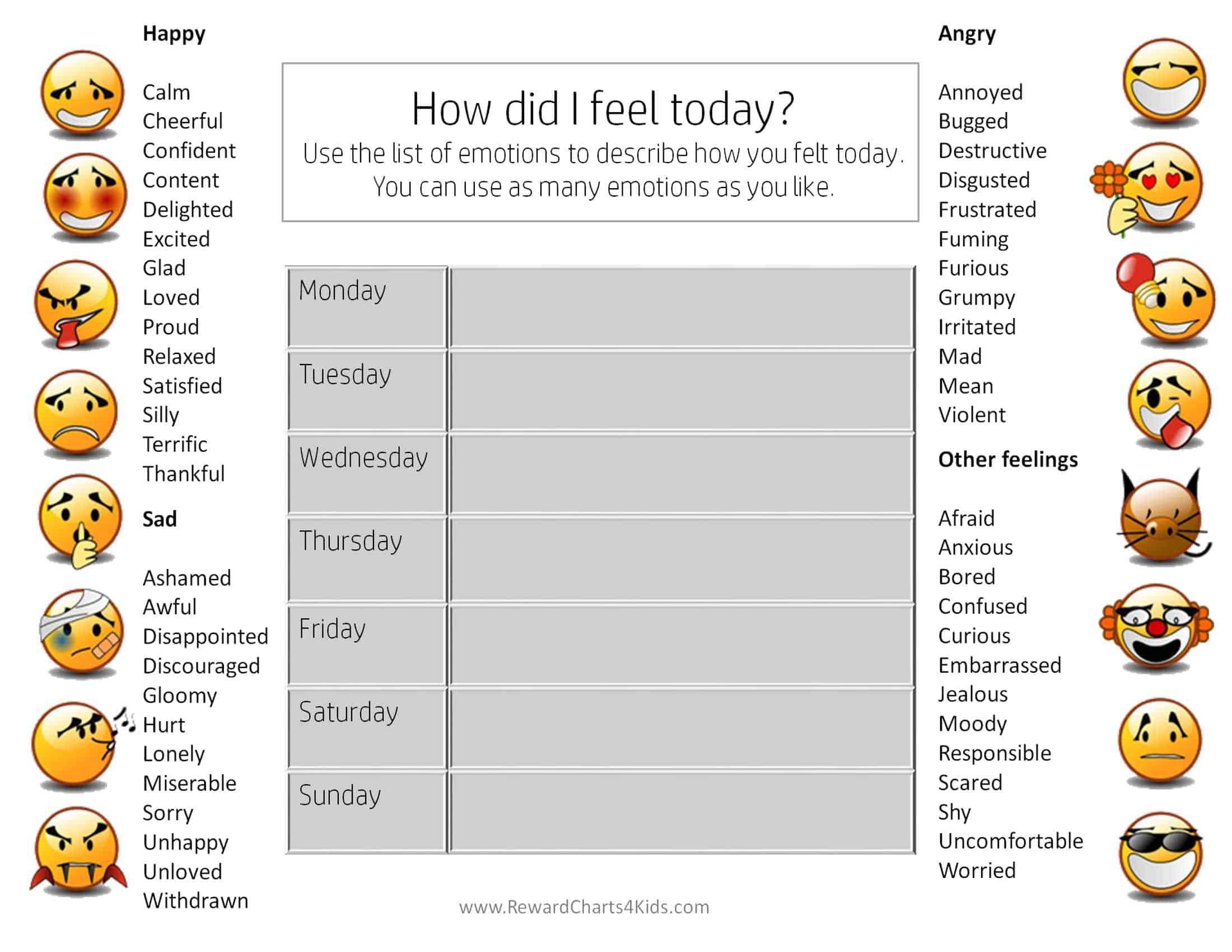 Printable Feelings Chart For Preschoolers