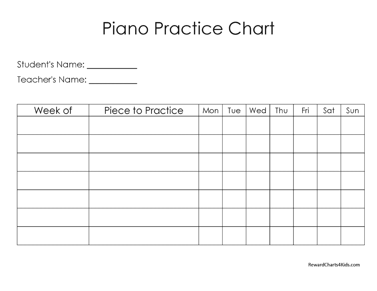 Free Piano Practice Chart Customize Online then Print at Home