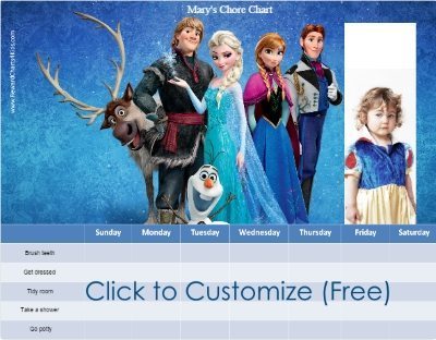 frozen reward charts customizable free printable chore charts for girls