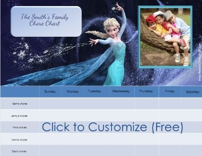 frozen reward charts customizable girls behaviour chart