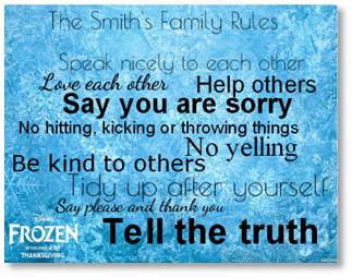 House rules for kids with a Frozen disney theme