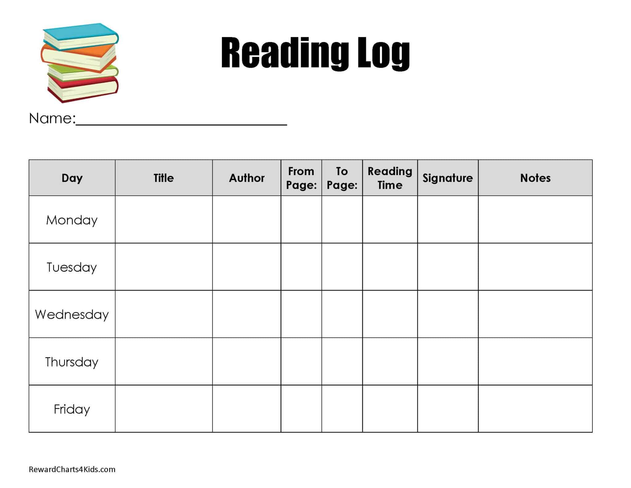 Reading Log Template Pdf