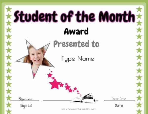 free printable student of the month certificate templates