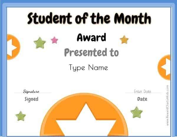 free printable student of the month certificate templates