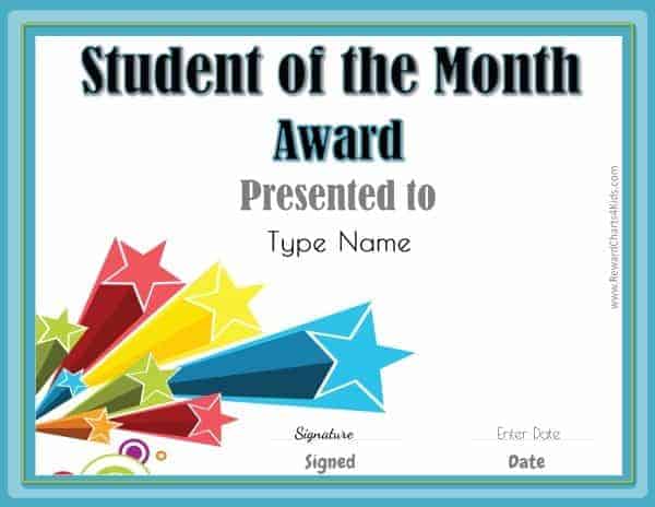 Student Of The Month Certificate Template from www.rewardcharts4kids.com