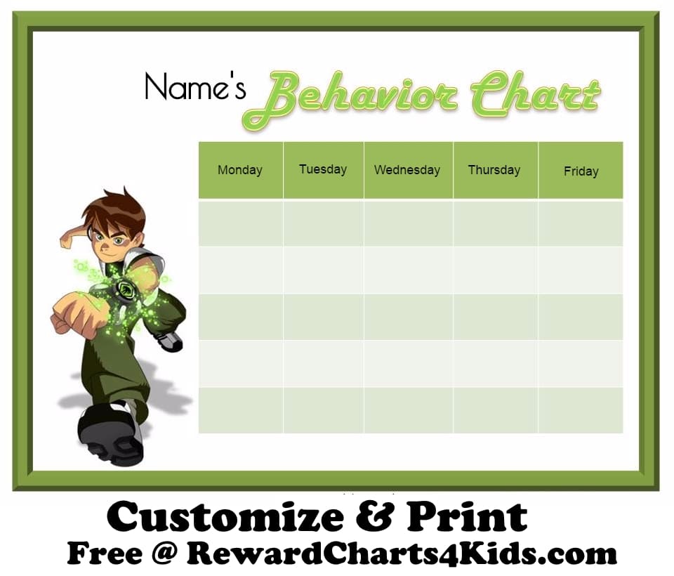with or without photo Personalised Ben 10 Reward Chart & Pen 