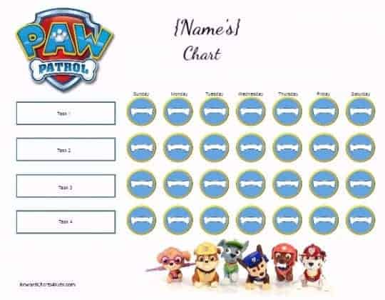 Potty Training Reward Chart Paw Patrol