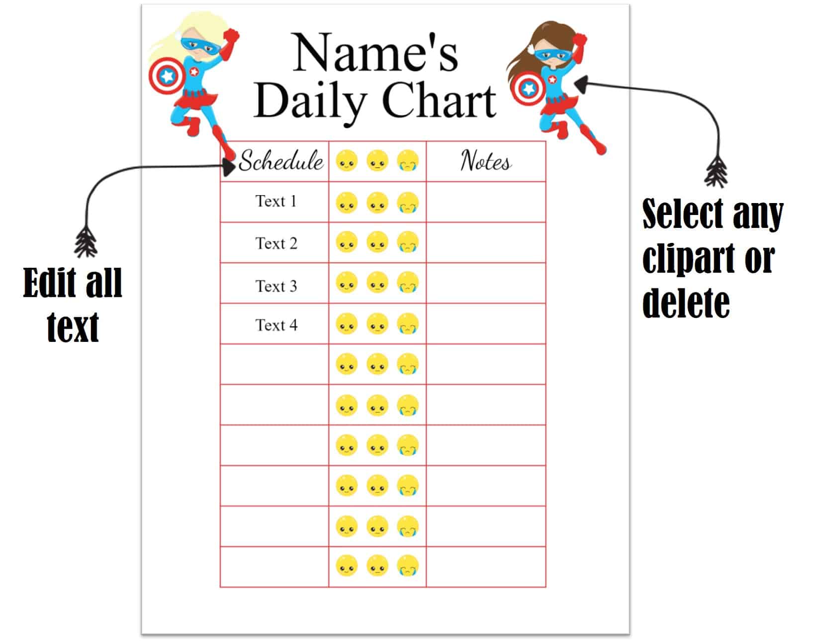 Free Editable Daily Behavior Chart Many Designs Are Available