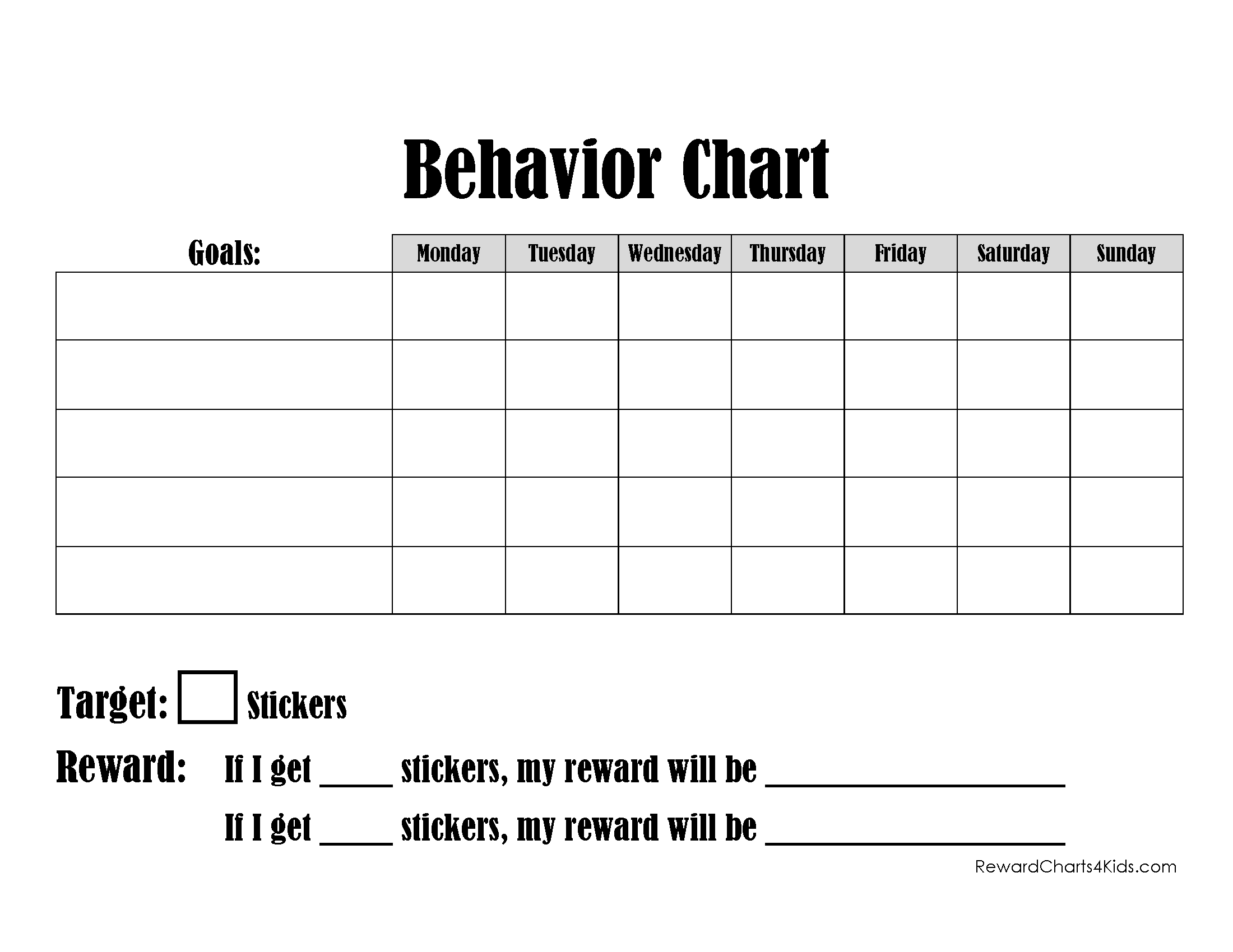 Printable Behavior Charts For