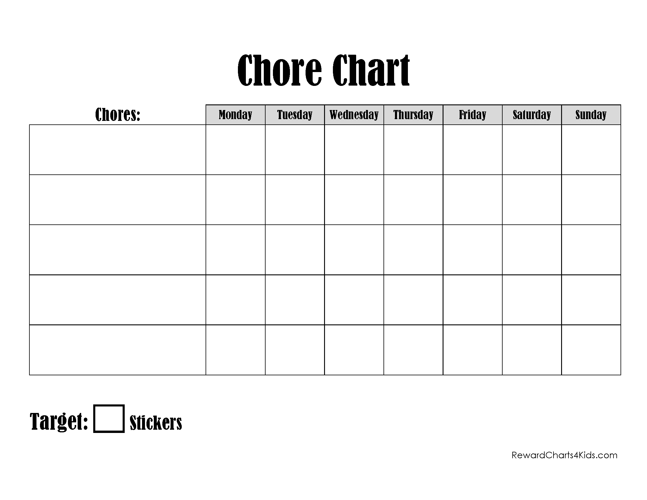 Free Printable Chore Chart PDF Template for Kids