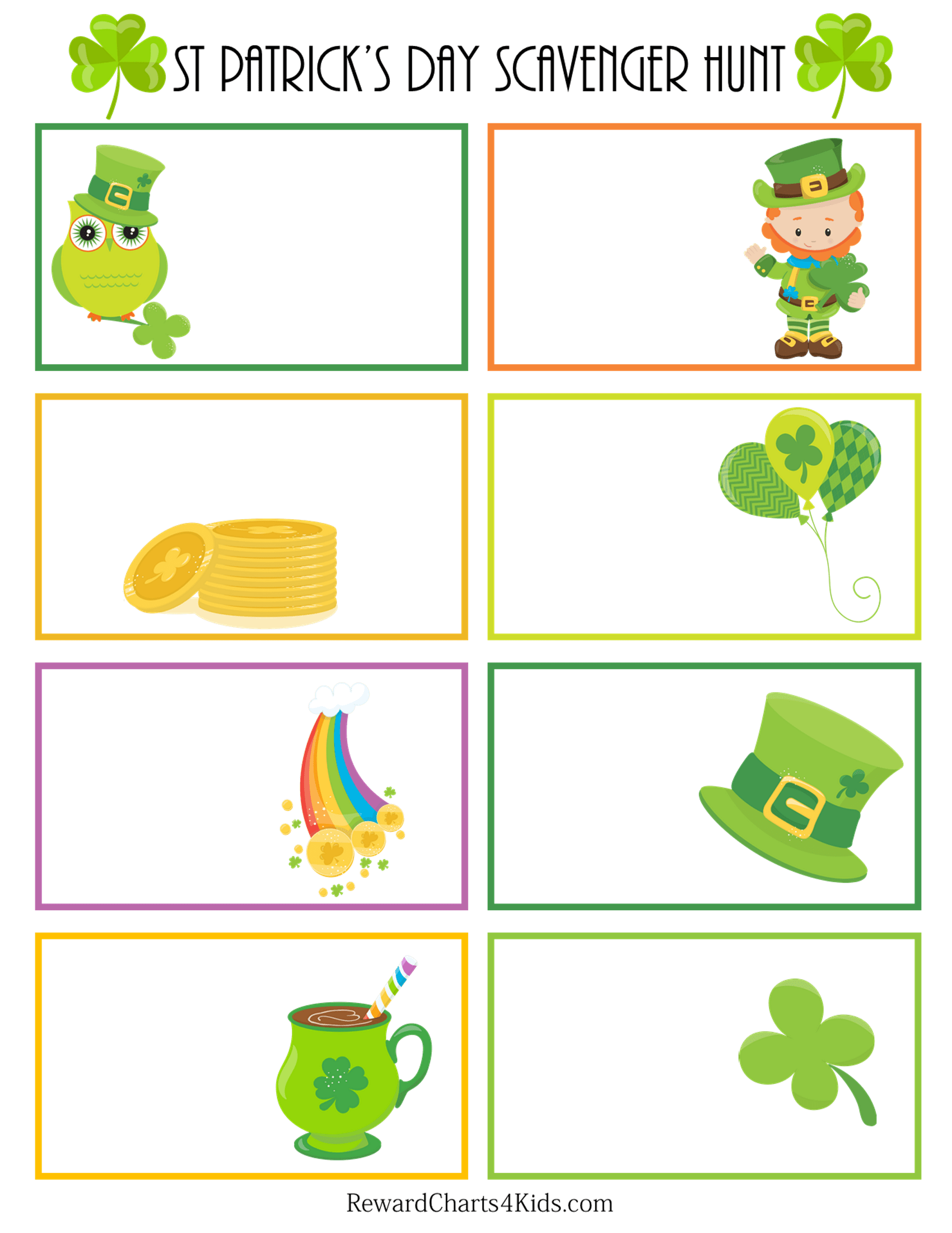st patricks day fillable scavenger hunt cards