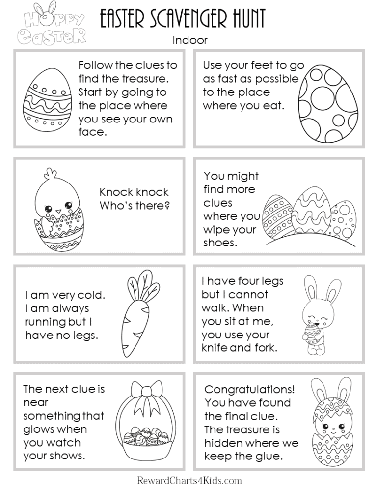 Indoor Scavenger Hunt Easter Clues (Black and White)