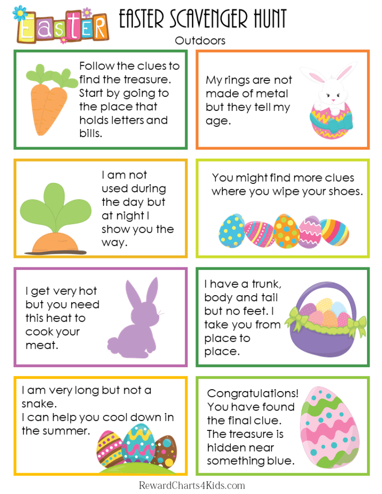 Outdoor Scavenger Hunt Easter Clues (Color)