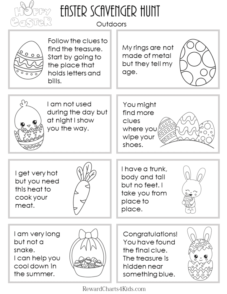 Outdoor Scavenger Hunt Easter Clues (Black and White)