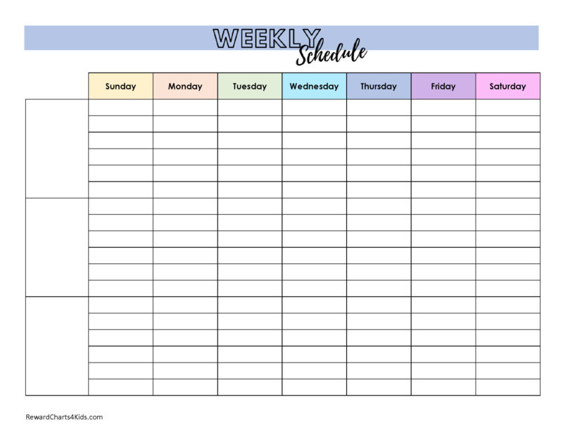 Weekly schedule template for 3 people