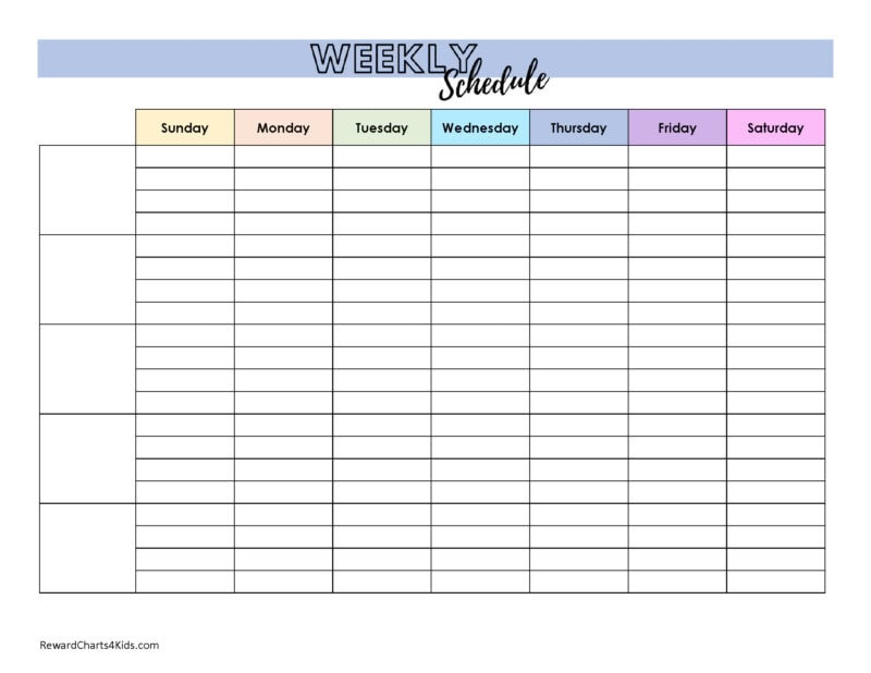 Weekly time schedule for 5 people