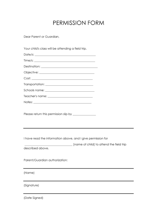 permission slips for field trips