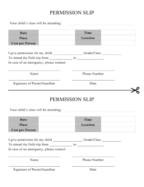 field trip permission slips