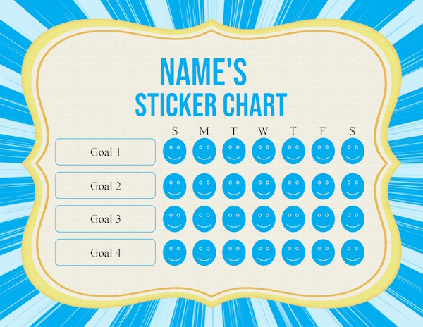 Shades of blue and yellow with smiley stickers