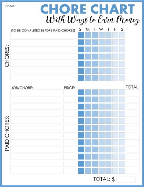 Paid chore chart